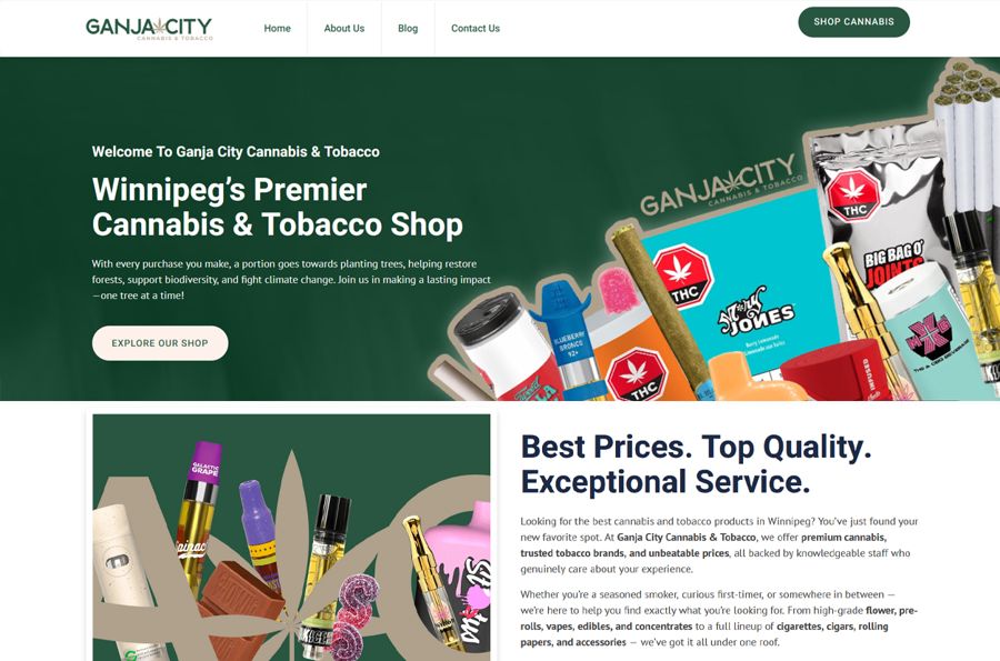 Ganja City Cannabis & Tobacco website designed by Variance Marketing